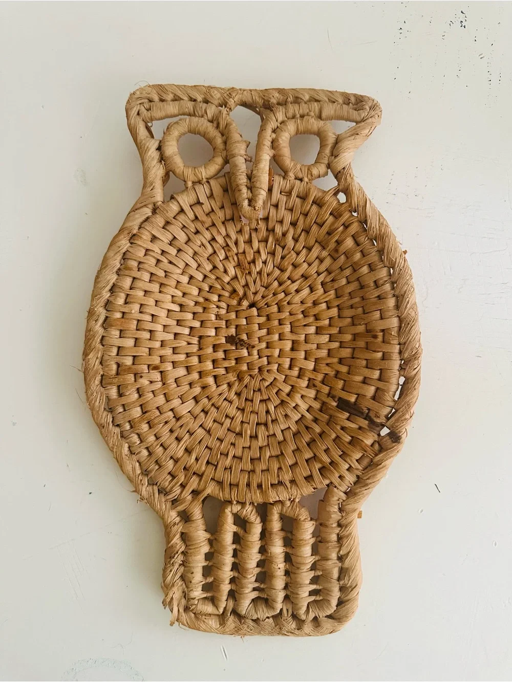 Rattan Handwoven Owl Basket - Natural Straw Accent